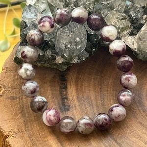 Joy + Vitality Plum Tourmaline Crystal Bead Bracelet Purple White
